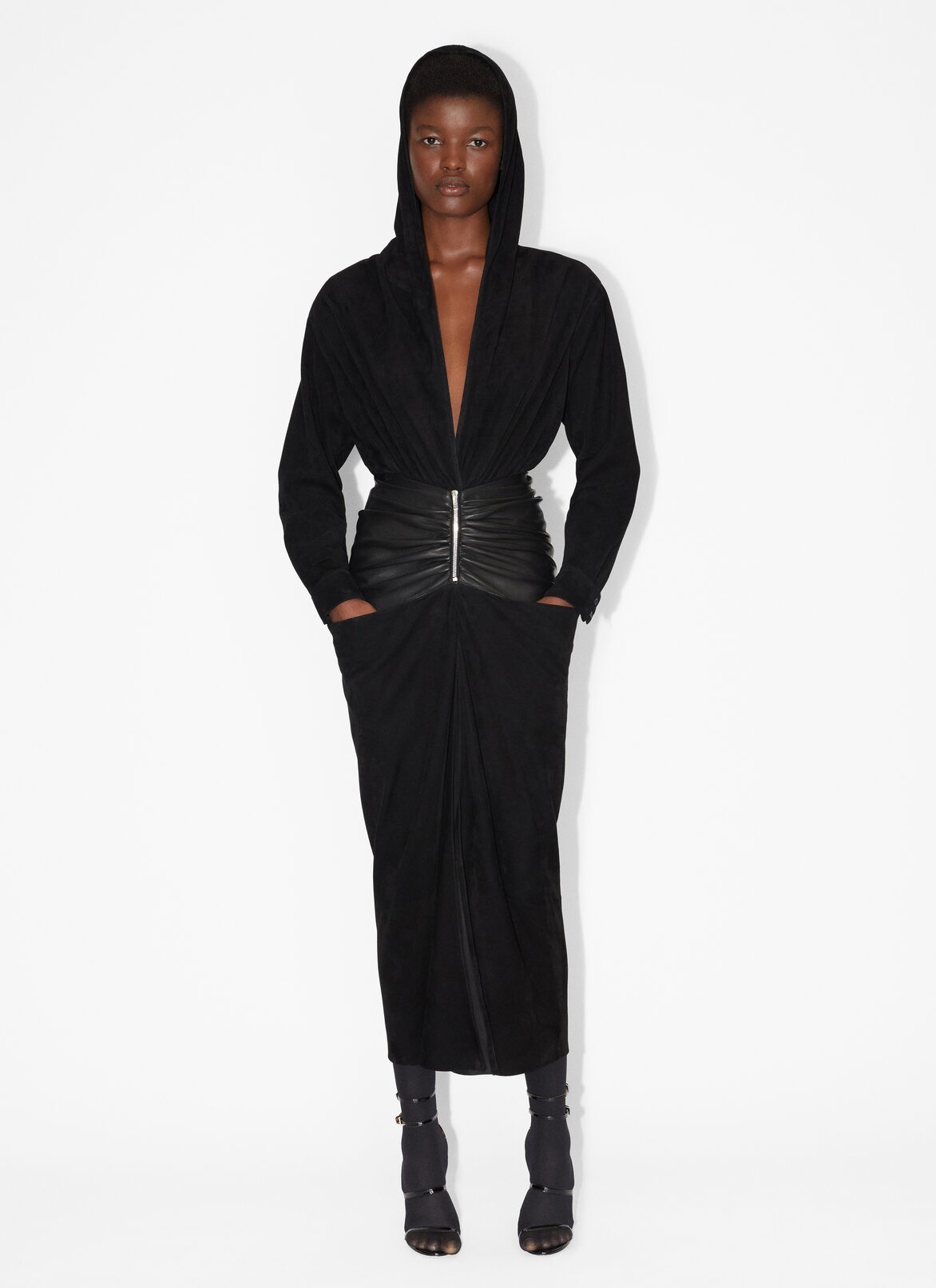 Draped leather skirt ALAÏA BLACK DRAPED LEATHER SKIRT